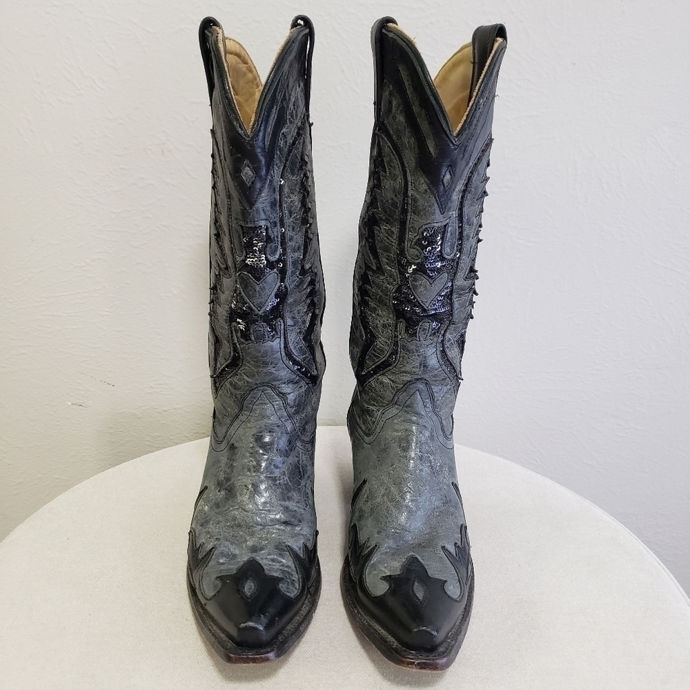 Corral Eagle Sequin Inlay Snip Toe Cowgirl Boots - Picture 5 of 16